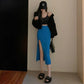 Sexy Split Bodycon Long Skirt Elegant Slim Fit High-Waisted Skirts Female Pure Knitted Skirt