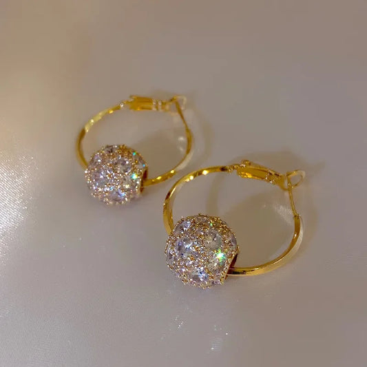 Gold Plated Round Zircon Beads Swivel Earrings