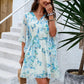 Half Sleeve Flower Print Elegant V-neck Casual A-Line Knee-Length High Waist Dress