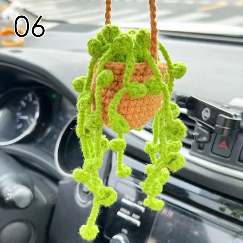 Hand-Knitted Plant Bell Orchid Flowers Pendant Car Hangings Ornament Finished Handmade Crochet Bag Pendant Car Charms Home Decor