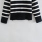 Winter Black And White Stripe Sweater Women Streetwear Loose Pullover Jumper Tops Female Long Sleeve Turtleneck Knitted Sweaters