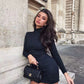 Turtleneck Long Sleeve Skinny Mini Dress Sexy Skirt Dresses Women Elegant Chest Slim Pleated Dress