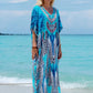 Bohemian Seaside Plus Size Print Kaftan Maxi Dress V Neck Slit Loose Robe Women Summer Beachwear Swimsuit Cover-ups