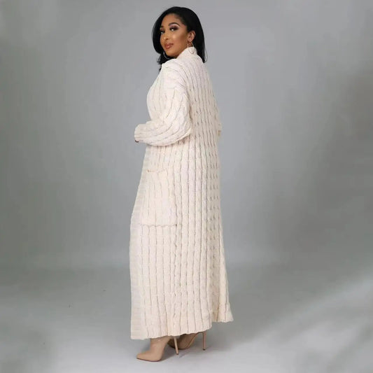 2024 New Luxury Knitted Cardigan Women Long Jacket Autumn Green Crochet Loose Long Sleeve Winter Sweater Warm Jumper Coat White