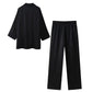 Women's Clothing Wrinkle Effect Double Breasted Suit Jacket Pants Set