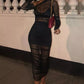 Mesh See Through Women Dress Sexy 3 Piece Set Elegant Fashion Female Clothing Casual Slim Camisole Black Bodycon Skirts