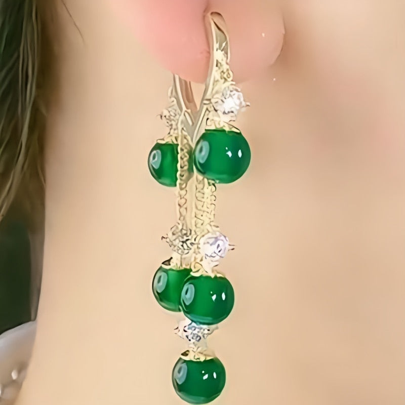 Emerald Cat Eye Stone Tassel Earrings for Women Gift Jewelry Pendientes Mujer