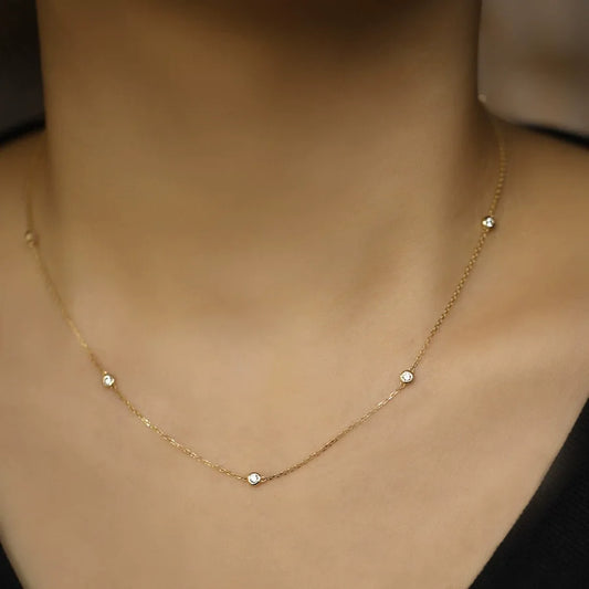 S925 Sterling Silver Round Zircon Bead Necklace Clavicle Chain Necklace Trendy Jewe