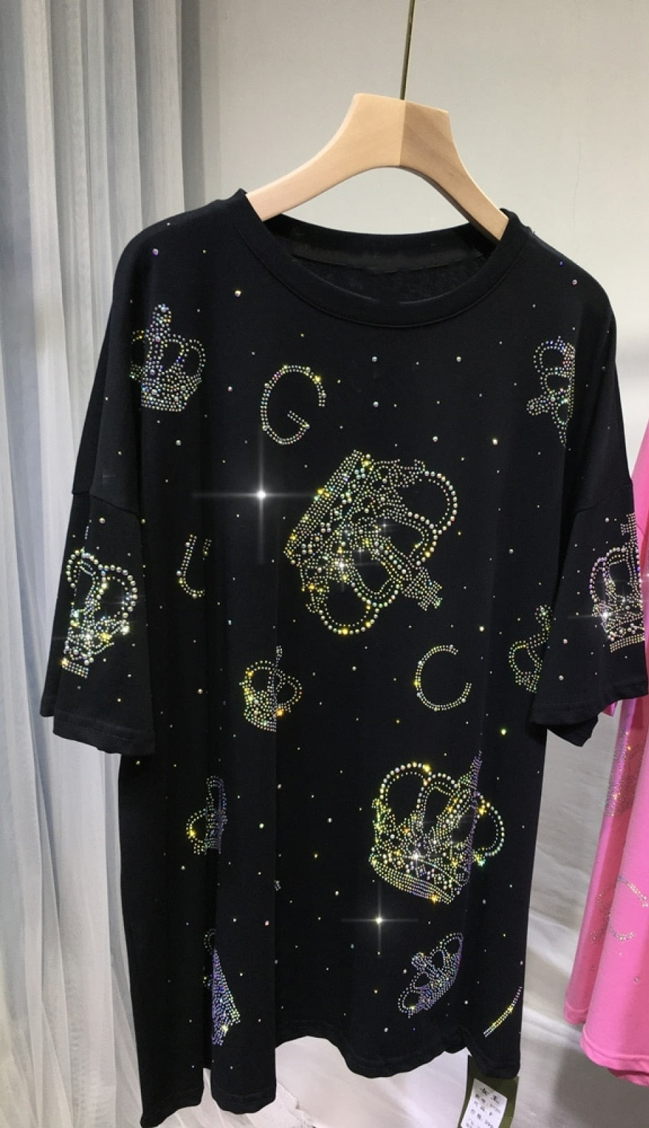 Rhinestone Graphic T-shirts Luxury Large Size Tunic for Women Men Summer Cotton Womens Clothing Chubby