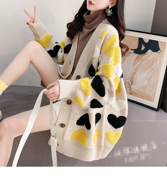 Loose and Lazy Sweater Coat Women's Autumn and Winter Thickened Knitted Cardigan