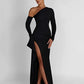 Oblique Shoulder Thigh High Split Maxi Dress Women Long Sleeve Backless Bodycon Sexy Club Party Long Dress Vestidos