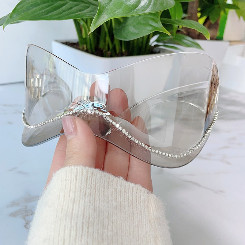 Oversized Punk Sunglasses Luxury Silver Sport Sun Glasses One Piece Eyewear Shades UV400