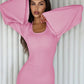 Scoop Neck Lace-Up Ribbed Maxi Dress Female Long Sleeve Fashion Slim Loose Bandage Dress