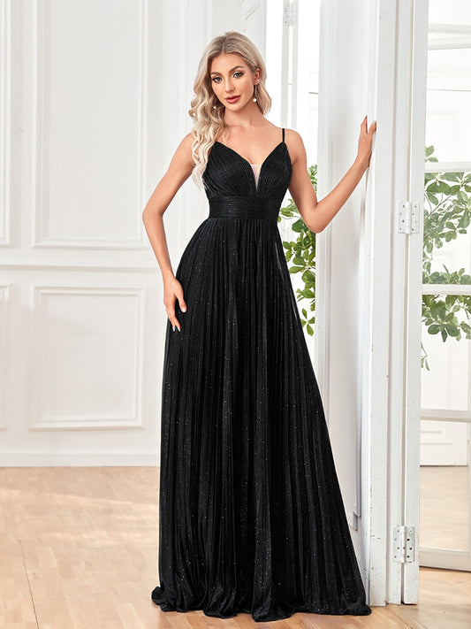 Elegant A-line Evening Dress Floor Lenght Backless Formal Deep V-neck Women Caicktail Wedding Party Prom Dresses