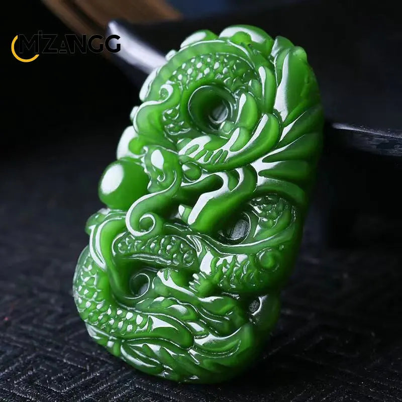 Natural Green Hetian Jade Dragon Pendant Hand-carved Jade Necklace Personalized Charm Jewelry Auspicious