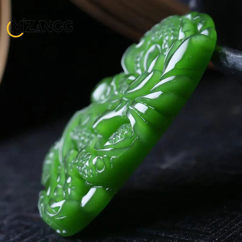 Natural Green Hetian Jade Dragon Pendant Hand-carved Jade Necklace Personalized Charm Jewelry Auspicious