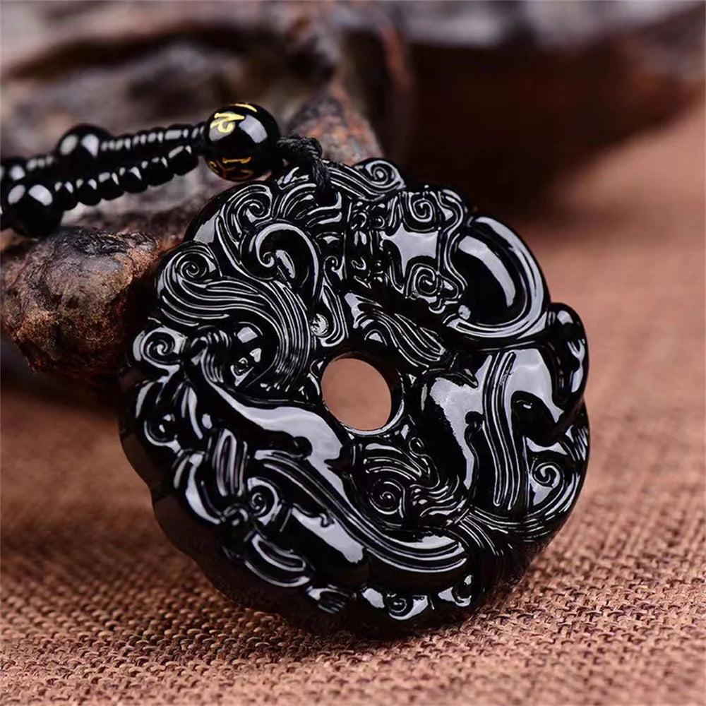 Fashion Green Jade Hand-Carved Dragon Hollow Jade Pendant Necklace Multicolor Amulet Lucky Jewelry Gift