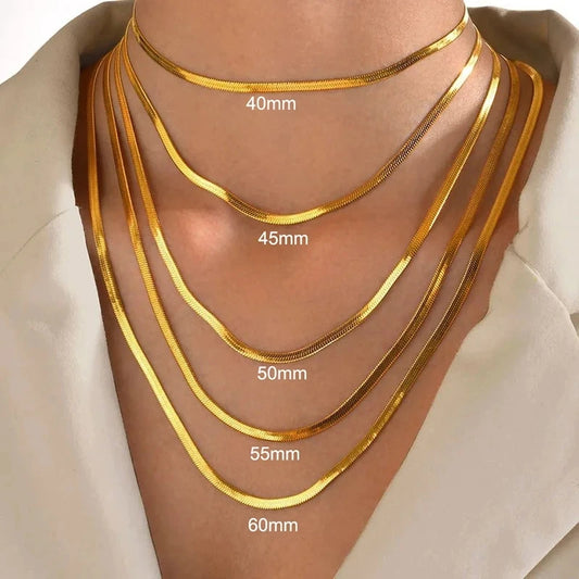 316L Gold Color Stainless Steel Snake Chain Necklace Herringbone Choker Neck Chains