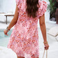 Half Sleeve Flower Print Elegant V-neck Casual A-Line Knee-Length High Waist Dress