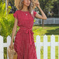 Women Beach Sundress Short Sleeve Polka Dot Print Vestido A-line Floral Elegant High Waist Pleat Casual Midi Dresses