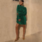 Women Elegant Long Sleeve Streetwear Bodycon Green Fall Mini Dress