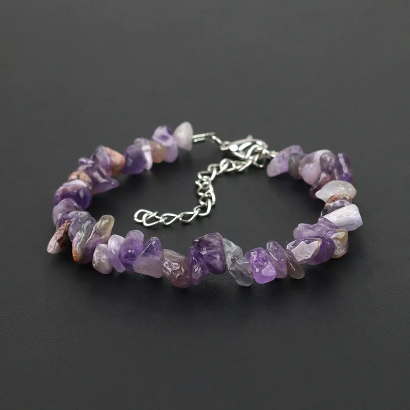 Natural Crystal Gemstone Irregular Energy Stone Bracelet Beads Chips Jewelry Amethys Aquamarine Rose Quartz Bracelets