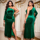 Plus Size Sexy Slit Evening Dress Off-Shoulder Velvet Dress