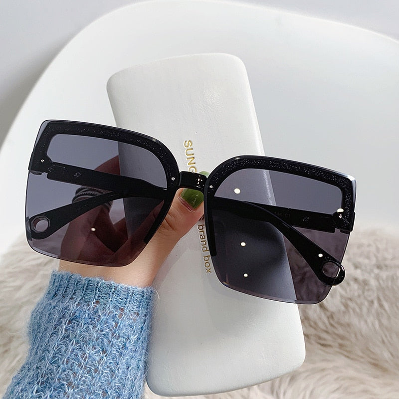 Oversized Sunglasses Man Woman Fashion Rimless Vintage Square Sun Glasses Eyewear Luxury UV400 Female Shades