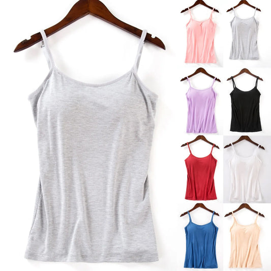 Bras Top For Women Tank Tops Adjustable Strap Camisole With Built In Padded Bra Vest Cami Sleeveless Basic Solid Top