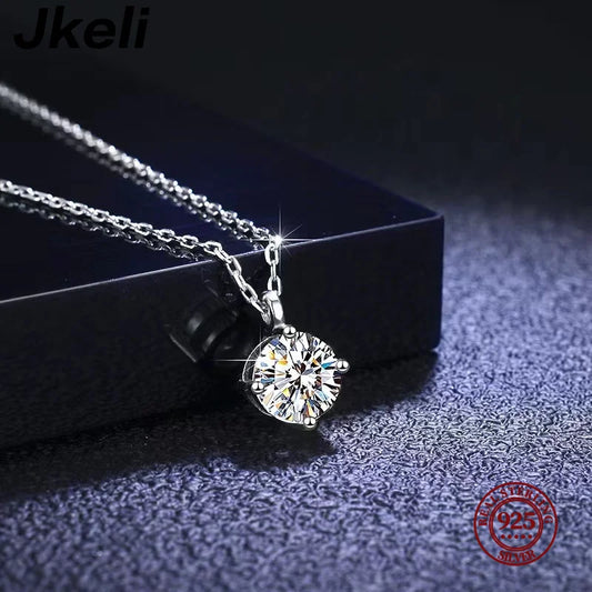 925 Sterling Silver Simple Round Shiny CZ Choker AAA Zircon Pendant 14K Necklace