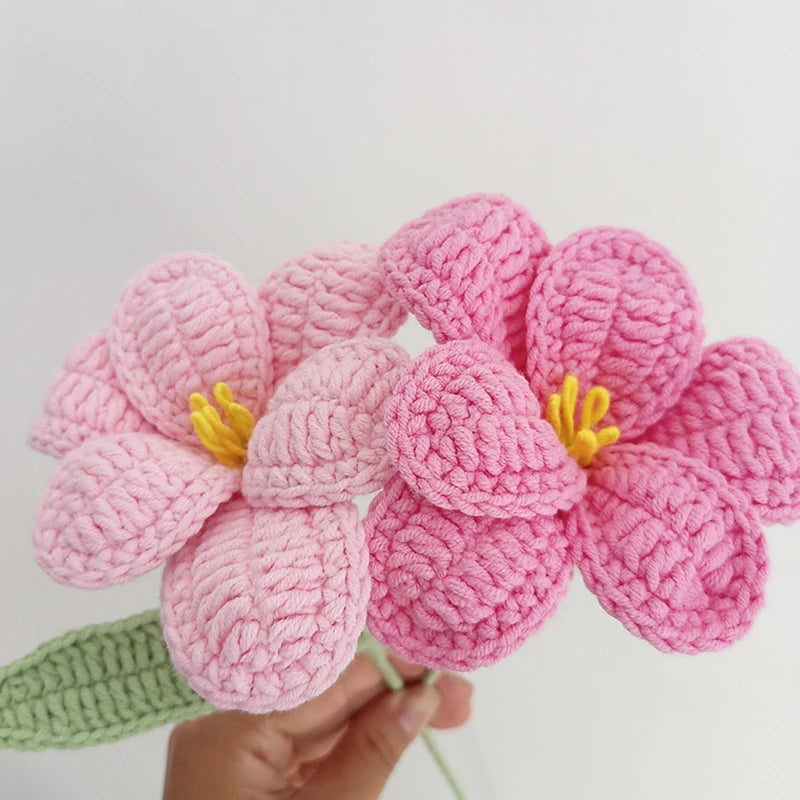 Hand-Knitted Flowers Artificial Tulips Bouquet Cotton Yarn Crochet Fake Flowers Home Table Decor