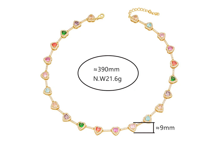 Candy Color Heart-shaped 5A Zircon Necklace Fashion Hundred Plated 18k-gold Gewelry