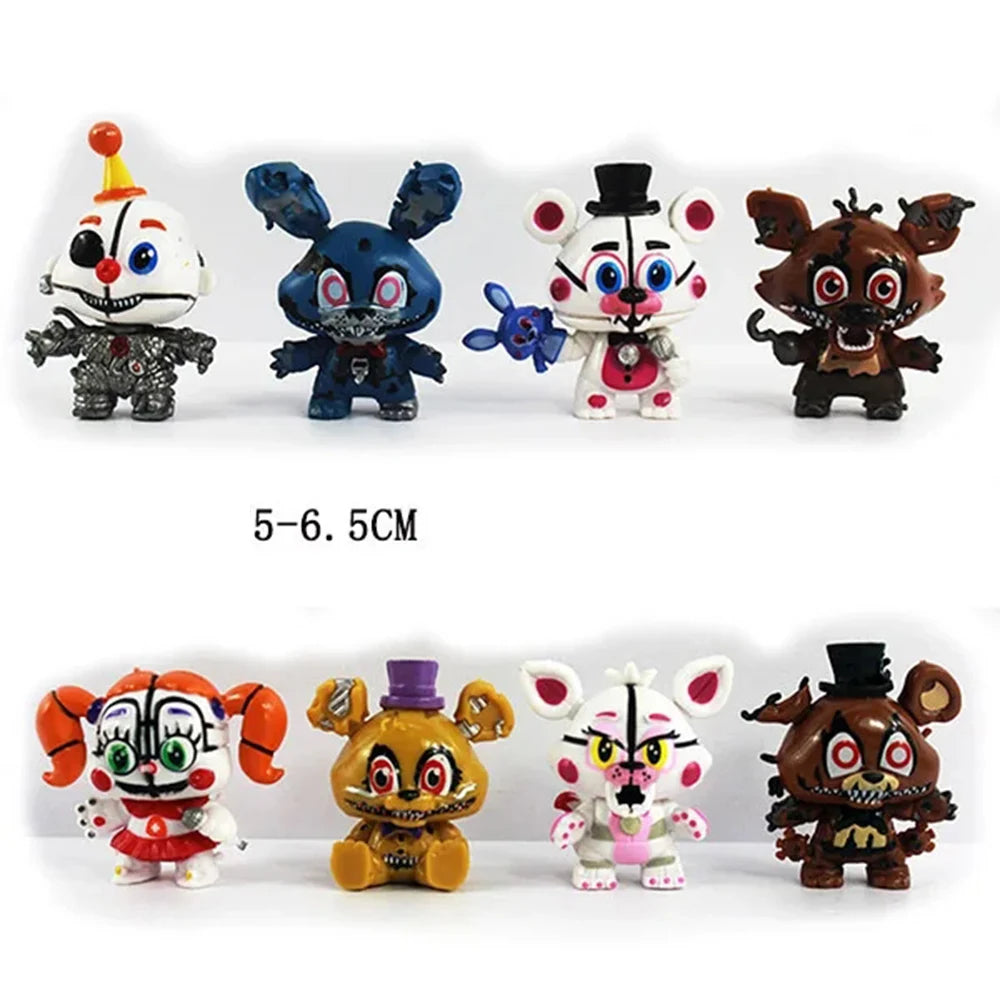 8 Pcs/Set FNAF Figure Freddy Bonnie Foxy Figures Collection Model Game Role Doll Nightmare Fredbear Figure Toys Gift