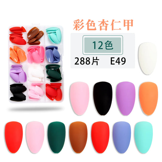 288pc/Box Fake Nails Matte Acrylic Tips Mixed Color Full Cover Artificial Wearable Nail Short Almond Fake Nail Press on Manicure