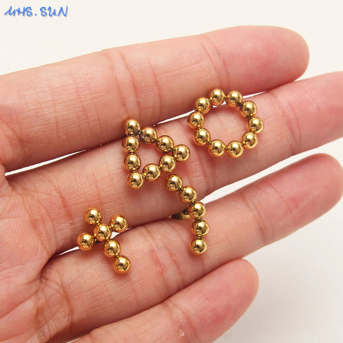 Luxury Gold Plated Square Round Stainless Steel Hoop Earrings Cross Ball Beads Earring