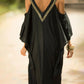 Sexy Cold Shoulder V Neck Bats Sleeve Loose Summer Beach Dress Plus Size Women Beachwear Kaftan Black Dresses