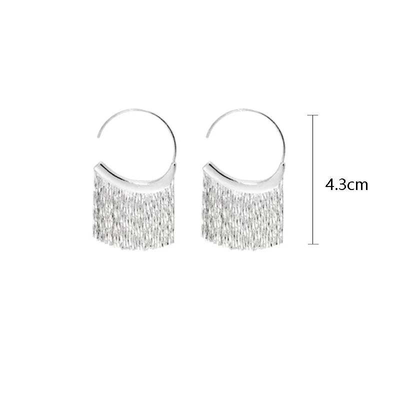 925 Silver Dense Snake Bone Tassel Earrings Golden Silver Color Earrings