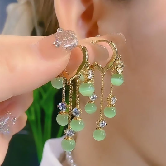 Emerald Cat Eye Stone Tassel Earrings for Women Gift Jewelry Pendientes Mujer