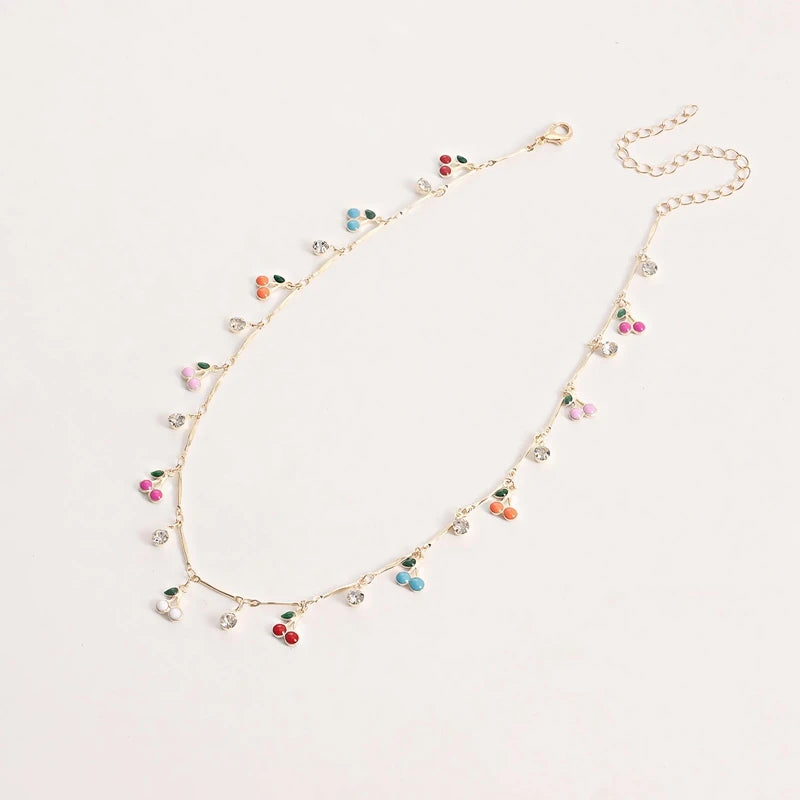 Colorful Dripping Cherry Zircon Pendant Necklace Sexy Short Beach Chokers Clavicle Chain