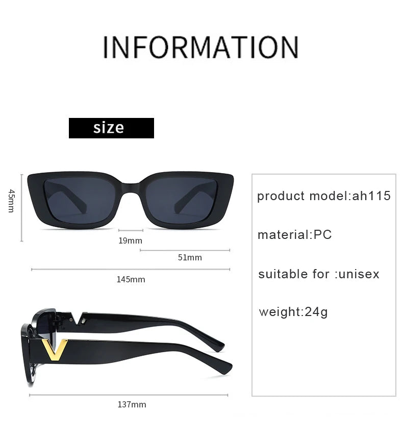 Fashion Rectangle Sunglasses  Small Frame Sun Glasses