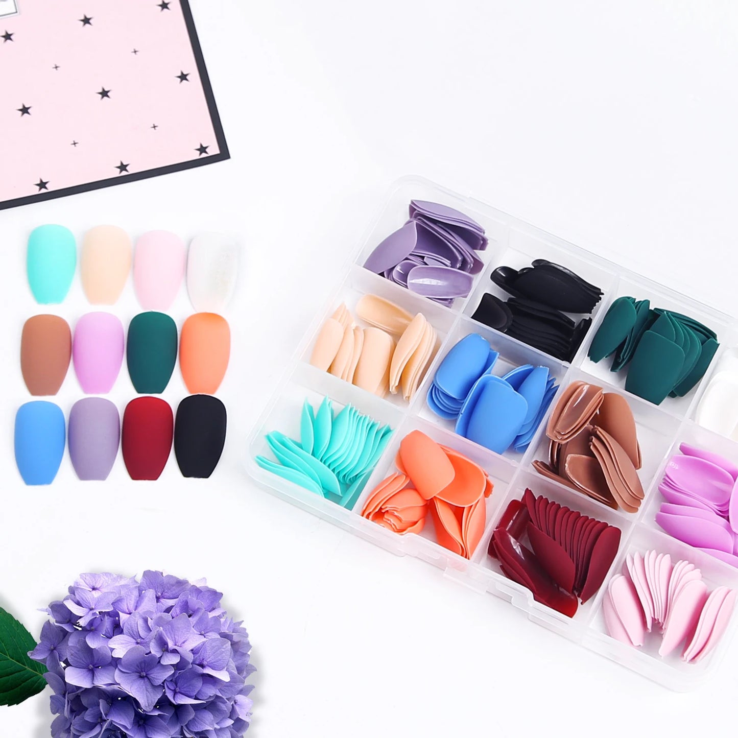 288pc/Box Fake Nails Matte Acrylic Tips Mixed Color Full Cover Artificial Wearable Nail Short Almond Fake Nail Press on Manicure