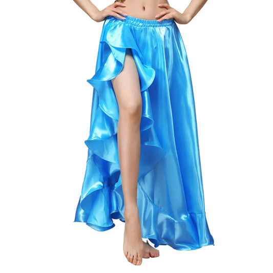 Belly Dancing Side Pulling Long Satin Skirt Women Sexy Oriental