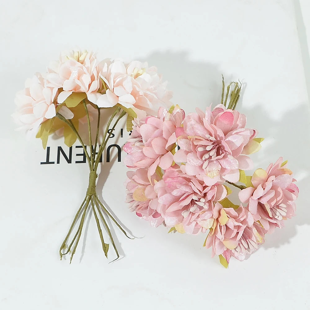 24PCS Silk Artificial Flower Mini Bouquet Wedding Decoration  Favor Box Rose Fake Flowers Scrapbooking DIY Garland Wreath Flower