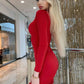 Turtleneck Long Sleeve Skinny Mini Dress Sexy Skirt Dresses Women Elegant Chest Slim Pleated Dress