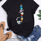 Women Funny Moon Space Planet Print T Shirt Girl Casual Round Neck Short Sleeve Clothes Female Vintage Tops