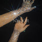 Luxurious Stretch Rhinestones Gloves Sparkly Crystal Mesh Long Gloves Dancer Singer Nightclub