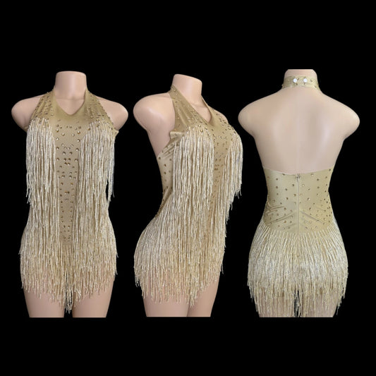 Sparkly Rhinestones Fringe Bodysuit Vightclub Party Dance Costume Stage Wear SexyTassel Leotard Performance Clothing