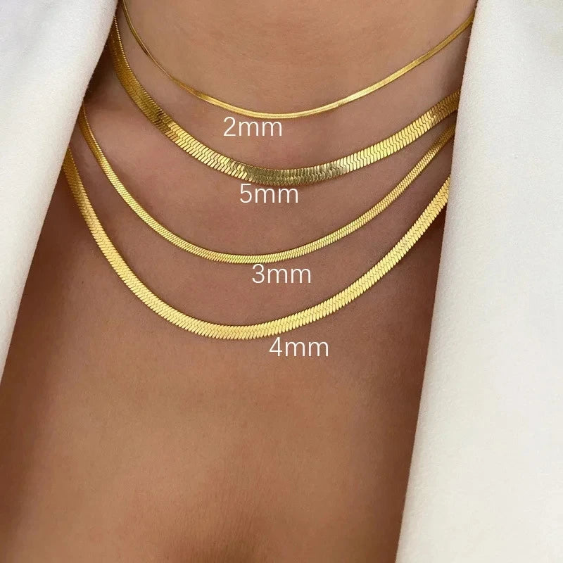 316L Gold Color Stainless Steel Snake Chain Necklace Herringbone Choker Neck Chains