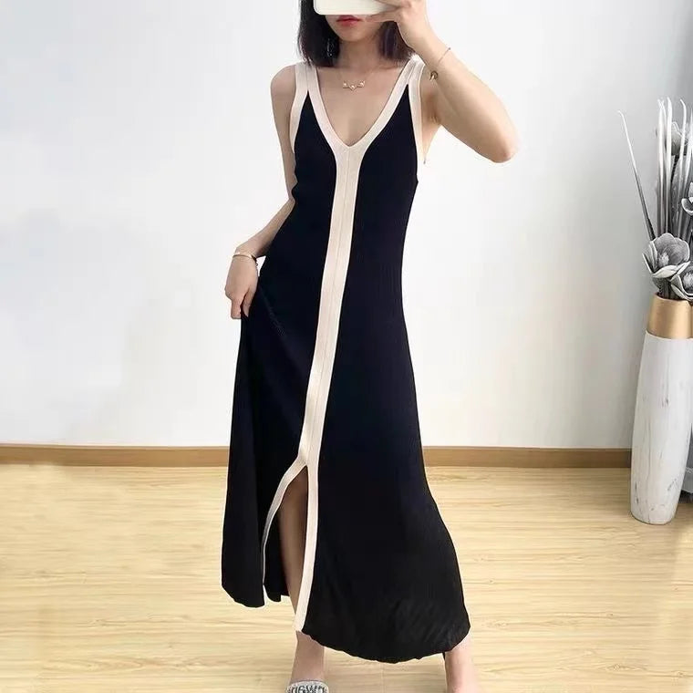 V-neck Maxi Sexy Sling Sleeveless Knitted Long Dress