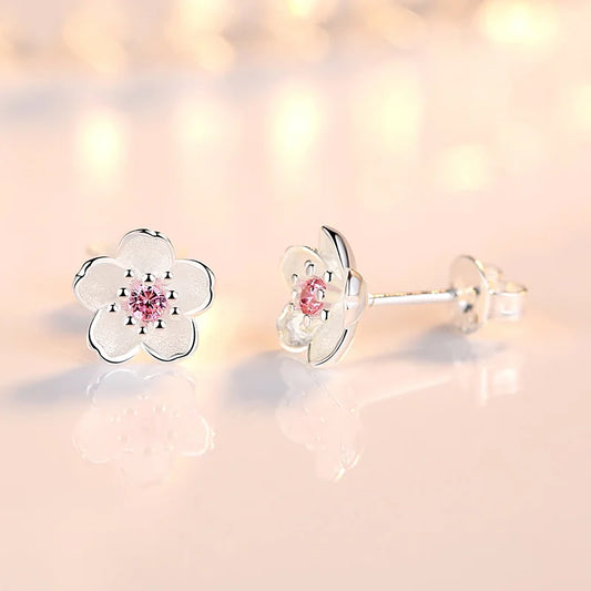 925 Sterling Silver Crystal Jewelry Flower Stud Earrings